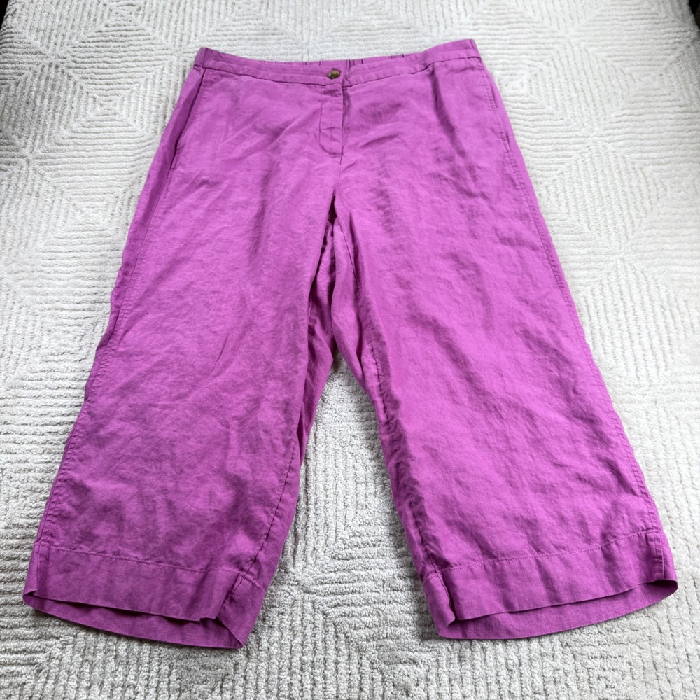 J Jill Love Linen Pants Womens XL Berry Pink Wide Leg Crop Lagenlook Resort Boho